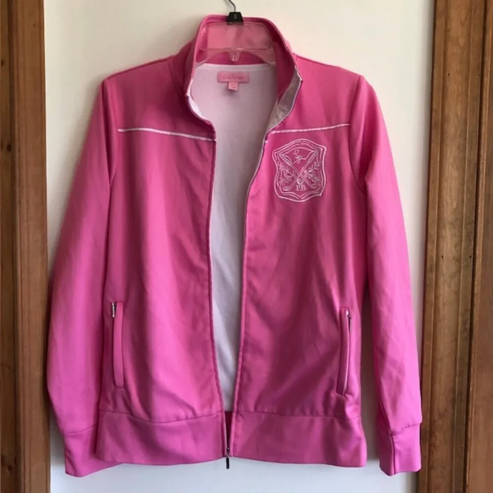 LILLY PULITZER Embroidered Monogram Crest Pink Athletic Jacket Medium